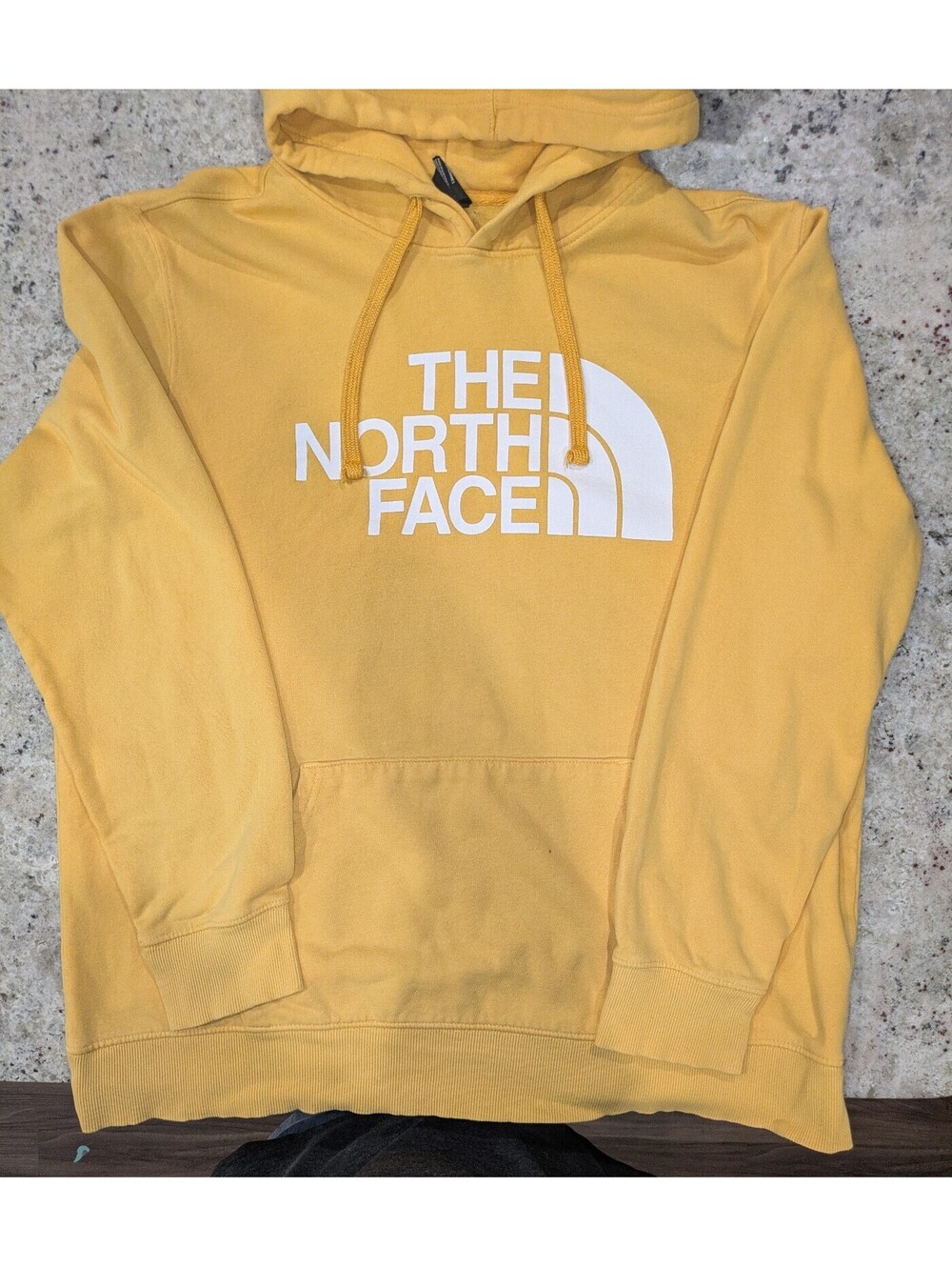 The North Face XL Mustard Yellow Hoodie Big Logo Pullover Streetwear